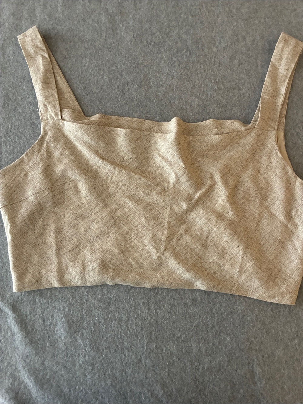 NWT Beige Linen Blend Square Neck Cropped Tank Blouse Size XL